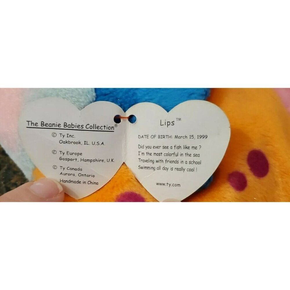Beanie Babies 4254 Lips The Fish Toy 1999 - Picture 5 of 8